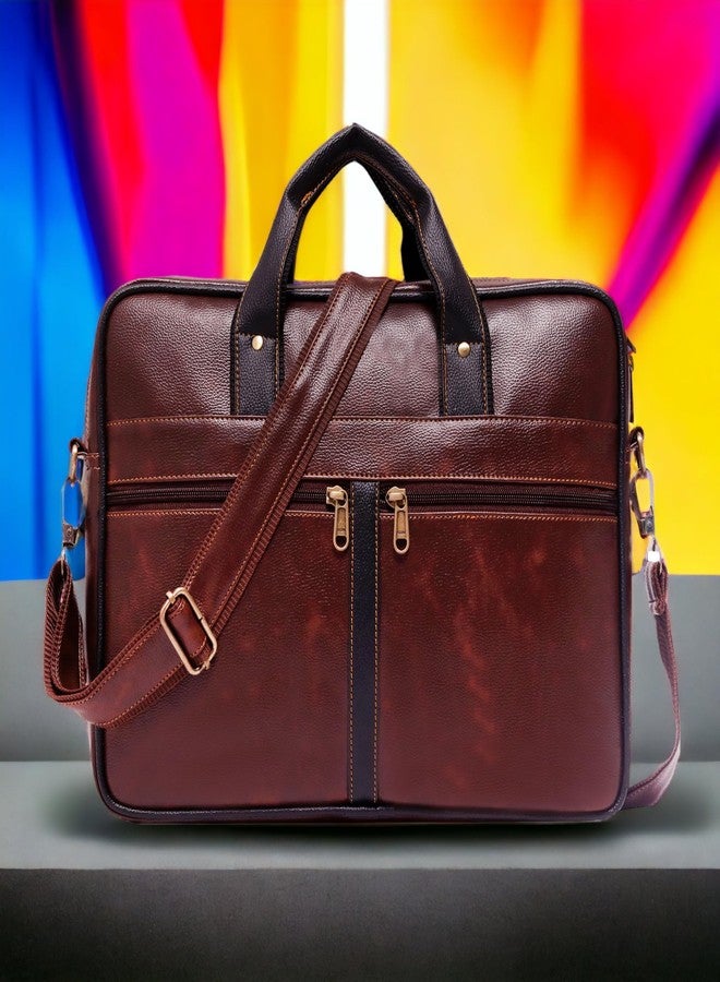 Bagneeds® Men's Brown PU Leather Laptop Messenger Bag Satchel for Men and Women - Elegant & Durable (Brown) - Image 2